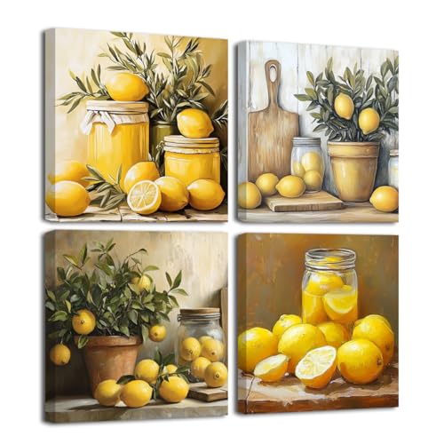 SWQYLB Lemon Canvas Wall Art Lemon Pictures for Kitchen 4