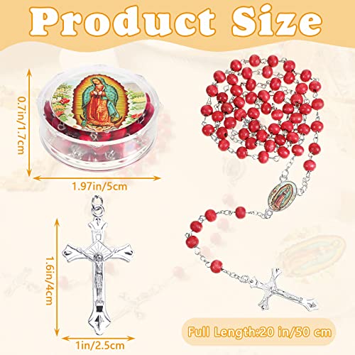 48 Pcs Virgen De Guadalupe Scented Red Rosary Necklace Our Lady of Guadalupe Party Favor Catholic Gifts with Gift Box Rosary Beads Necklace Carved for Funeral Baptism First Communion Party2