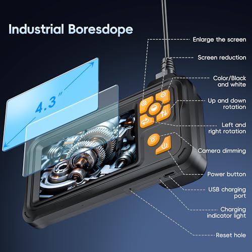 Image of 32.8FT Endoscope Camera with Light, 1080P HD Borescope Inspection Camera with 8 LED Lights, IP67 Waterproof Sewer Tools Snake Camera with 4.3 inch IPS Screen, 32.8Feet Semi-Rigid Cable for Auto & Plumbing