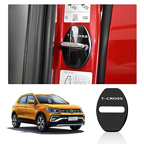 YEE PIN T Cross Door Locks Protective Cover T-Cross 2018 2019 Accessories, Stainless Steel Door Lock Case Stickers (4 Packs)