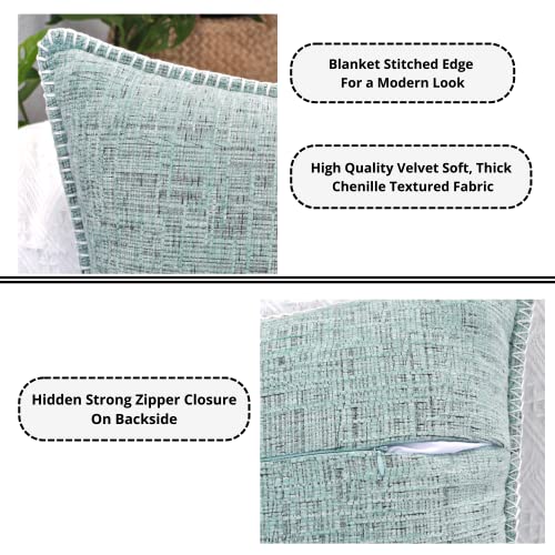 Farmhouse Throw Pillow Covers Set Of 2 Turquoise 18X18 Inch / Stitched Edge Textured Soft Chenille Cushion Covers / Modern Decorative Solid Pillow Cases For Living Room #TOP2