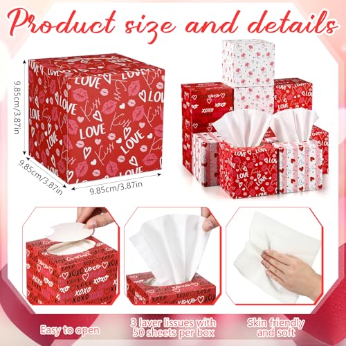 Image of Fuyoooo 12 Pack Wedding Party Supplies Facial Tissues Box Party Red Heart Cube Tissue Case for Wedding Table Decor Bathroom, Bedroom, Vanity Countertop, Night Stands, Desk(12 Packs of 50)