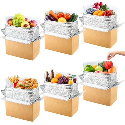 Image of UNIFAMILY 6pack Small Insulated Shipping Box with 6pcs Aluminum Foil Liner, Cold or Hot Shipping Boxes for Food, Reusable Styrofoam Cooler Mailing Box for Hot Frozen Food Delivery