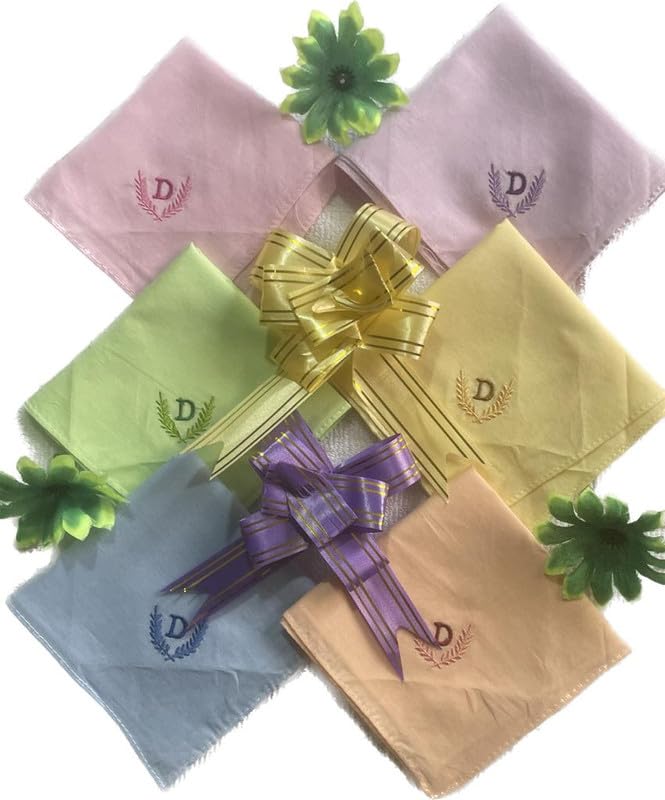 Image of ANTONIA Personalized Cotton Women's Handkerchiefs with Embroidered Initials, Assorted Colours (33 cm x 33 cm)