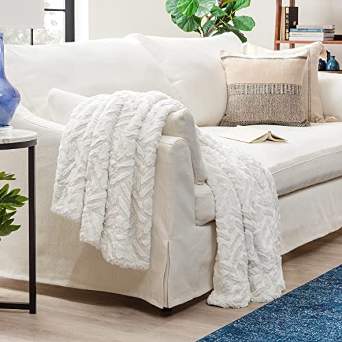 Chanasya Fuzzy Soft Cloud Textured Embossed Faux Fur Throw Blanket - Plush Sherpa Solid Cozy Blanket For Bed Sofa Chair Couch Cover Living Bed Room (50X65 Inches) Egret White Blanket #TOP1