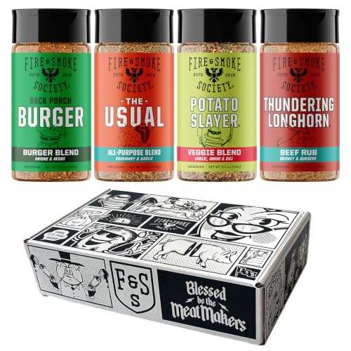 Fire &amp; Smoke Society Burger &amp; Fries Seasoning Set | BBQ Rub Blends, 4-Pack