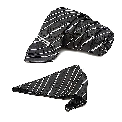 Image of LOUIS STITCH Mens Black Italian Silk Necktie Set Incl Pocket Square Chrome Tiepin American Style Formal Tie Gift Set for Men (TECPBL-#)