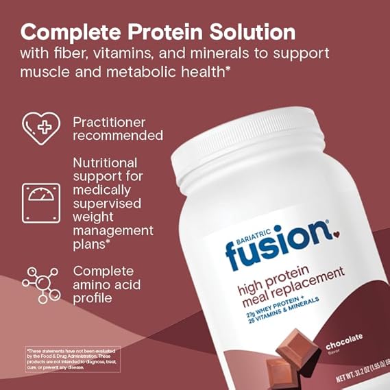 Bariatric Fusion Chocolate High Protein Meal Replacement Shake | 27g Whey Isolate Bariatric Protein Powder | Lactose Free Whey Protein Powder | Gluten and Sugar Free | 21 Servings
