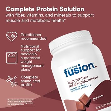 Bariatric Fusion Chocolate High Protein Meal Replacement Shake | 27g Whey Isolate Bariatric Protein Powder | Lactose Free Whey Protein Powder | Gluten and Sugar Free | 21 Servings