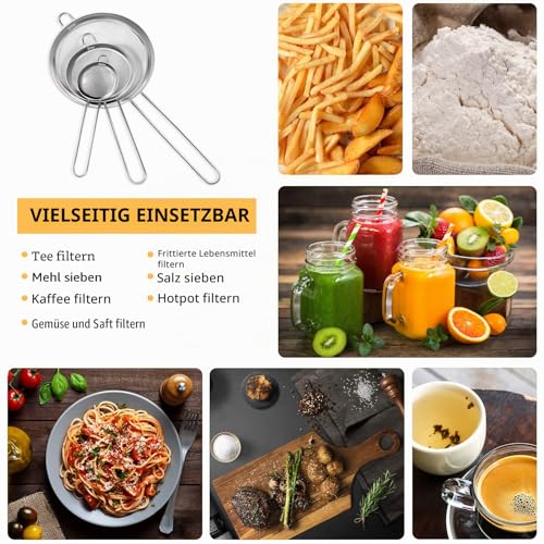 Foto von ipow Edelstahl Sieb Küchensieb Set 7/12 / 18cm, feinmaschig Kochsieb für Küche Mehl Quinoa Reis Nudeln Puderzucker und Mehr - mit Verstärktem Griff geschaffen