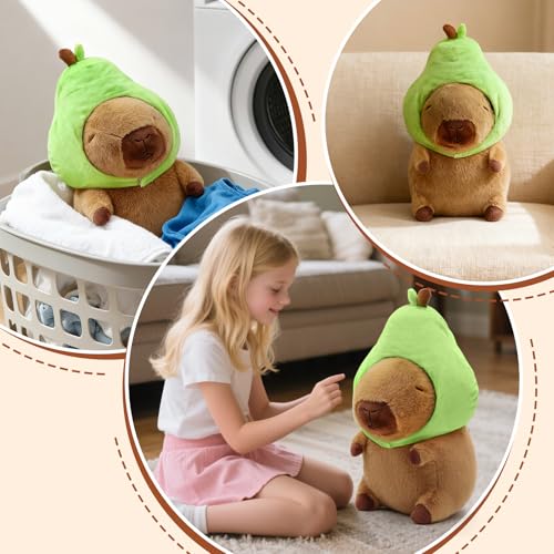 Image of Capybara Plush, Cute Capybara Plush Toy Wear Removable Avocado Hat, Kawaii Soft Capybara Plushie Pillow, 14 inch Capybara Stuffed Animal Hugging Plushy Gifts for Kids Adults (Medium)