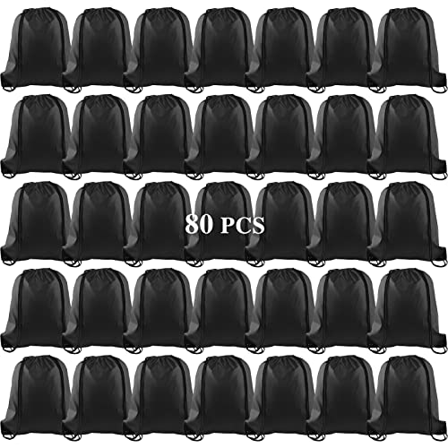 Image of KUUQA 80Pcs Black Drawstring Backpack Bag Sack Drawstring Bags Bulk String Bags Storage Bags for Sport Gym Traveling