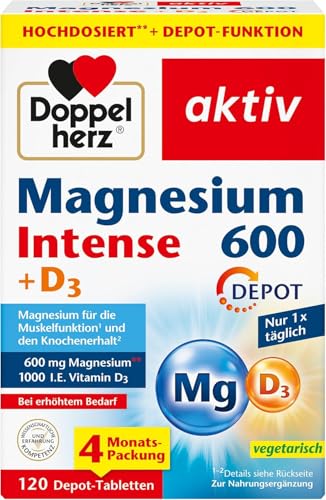Doppelherz Magnesium 600 Intense DEPOT - 600 mg hochdosiertes Magnesium + 1000 I.E. Vitamin D pro Tablette - 120 DEPOT-Tabletten 1