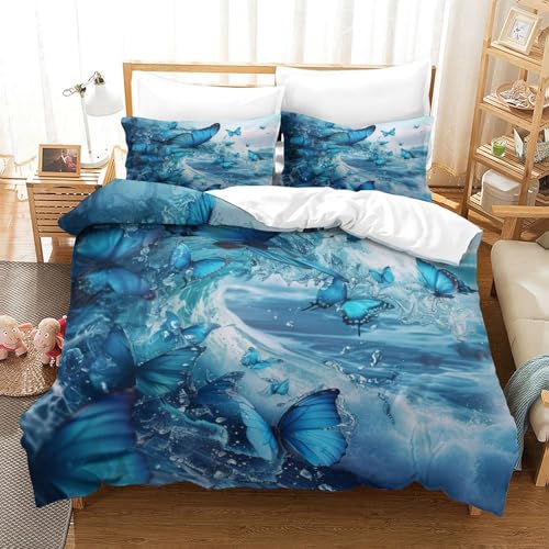 Housse de couette 220x240 papillon microfibre avec fermeture éclair
