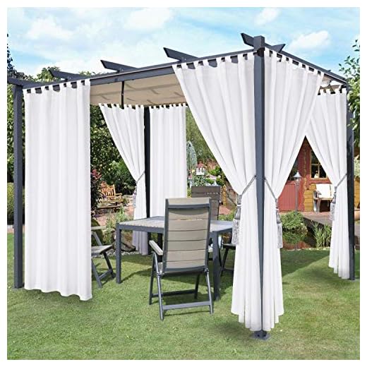 LORDTEX Waterproof Indoor/Outdoor Curtains for Patio - Thermal Insulated, Sun Blocking Detachable Sticky Tab Top Blackout Curtains for Bedroom, Porch, Pergola, Cabana, 52 x 84 inch, 2 Panels, White
