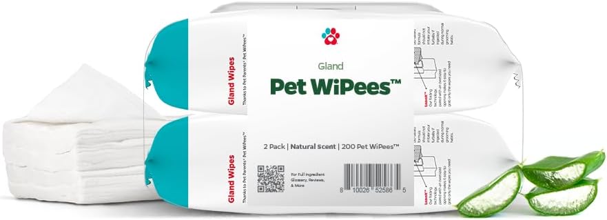Pet Parents Pet WiPeesTM Gland, Dog Wipes for Paws & Butt, Cat & Dog Butt Wipes, Dog & Cat Gland Cleaning Wipes, 200ct 100 Count Pack of 2, Natural
