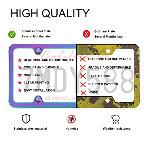 Iridescent License Plate Frame, 2 Pack Stainless Steel Mirror Polish Treatment, Universal Us Car License Plate Bracket Holder, 4 Holes Theft Design, Rustproof Weatherproof(With Mounting Fittings). #TOP1