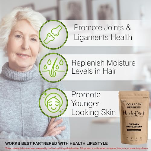 Image of Herbadiet Collagen Peptides Powder|200 Gram|Hydrolyzed Type 1&3 Grass-Fed,Pasture Raised|Easy Mixing Vital Nutrients&Proteins,Collagen For Women&Men
