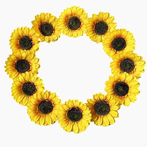 Ukeler 12Pcs Large Artificial Sunflower Heads 6.2'' Yellow Sunflower Artificial Flowers For Home Decoration, Wedding Decor, Birthday Party Decor, Garden Craft Art Decor, Decoration #TOP6