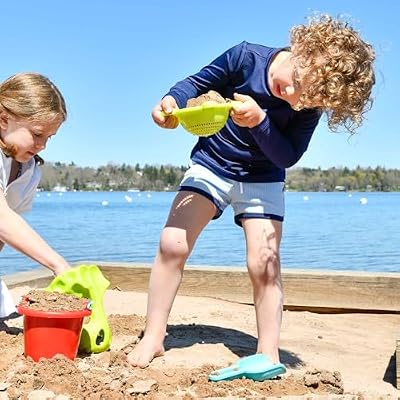 HABA Sand Toys Basic Set - 5 Piece Bundle with Plastic Pail, Sieve, Mold, Scoop and Sifting Shovel Sized just for Toddlers Ages 18 Months +
