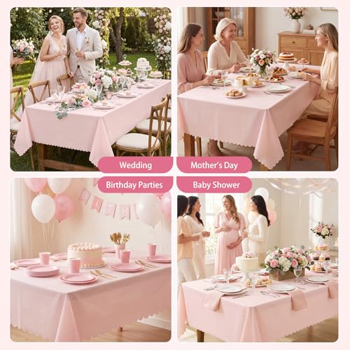 Image of NatNarr 10 Pcs Plastic Light Pink Tablecloths, Scalloped Table Cloths
