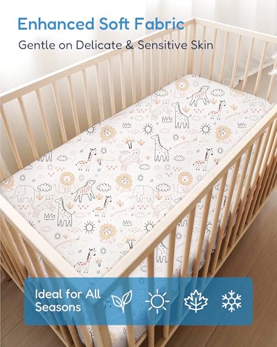 Image of Crib Sheets 2 Pack, Fitted Crib Sheet for Standard Crib Mattress 28x52x9, Ultra Soft Jersey Knit, Breathable Stretchy Deep Pocket, Snug Fit Stays Put, Baby Crib Mattress Sheet