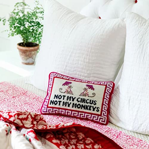 Furbish Handmade Needlepoint Decorative Throw Pillow - Not My Circus Not My Monkeys - 10" X 14" -Custom Designer Hand Embroidered Small Pillow For Living Room Couch Sofa Chair And Bed #TOP4