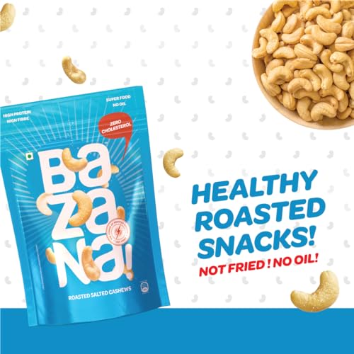 Image of Bazana Premium Roasted Salted Cashews /Kaju, 170g | Perfectly Roasted Savory Nuts | Crunchy, Protein-Rich Healthy Snacks