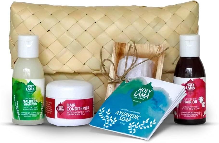 Holy Lama NaturalsAyurvedic Hair Care Gift Set, Travel Size, Vegan Shampoo, Conditioner, Oil & Yogi Soap