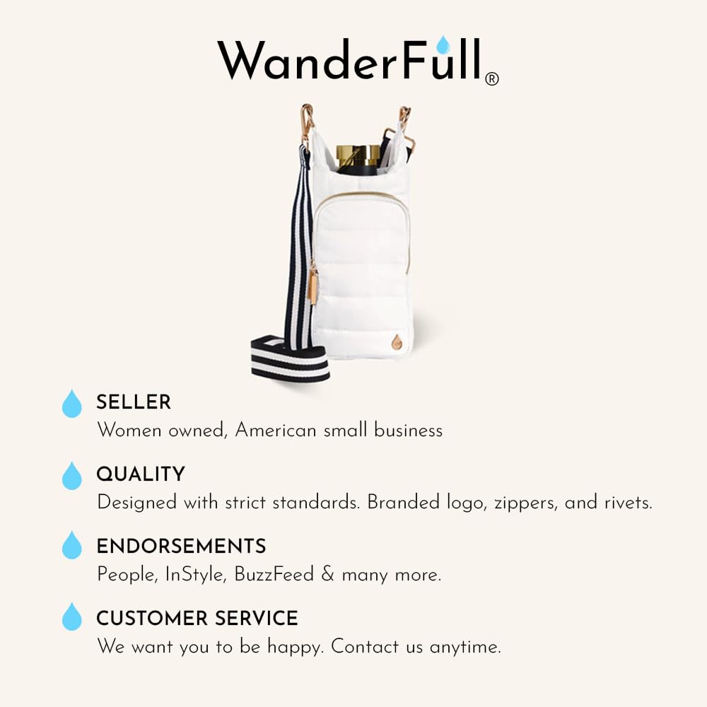 WanderFull® Original HydroBag®, Fits Up to 32 oz Water Bottle Holder with Strap, Hands-Free Crossbody, Water Bottle Carrier Bag with Phone Pocket - Gold Shiny