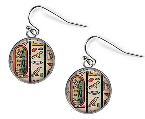 Preisvergleich Produktbild Ägyptische Hieroglyphen Glas Bild Ohrringe Silber vergoldet (BC3)