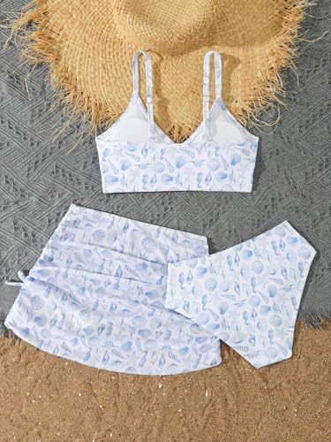 Image of COZYEASE Girls' 3 Piece Set Floral Print Bikini Swimsuit with Drawstring Beach Skirt Cute Ruched Bathing Suit