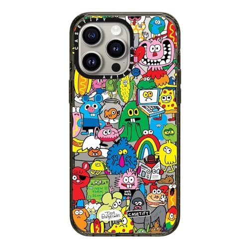 Coque iPhone 15 Pro Max CASETiFY Impact noire transparente avec motif Fun Friends