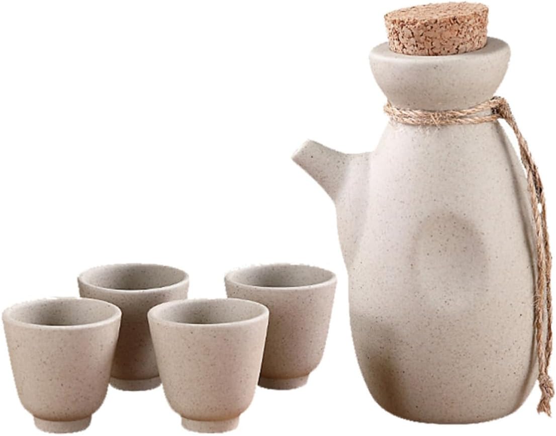 Ceramic Sake Set 300ml Bottle and 4 Cups for Home Restaurant