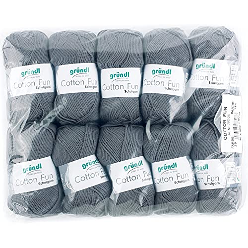 Gründl Cotton Fun fil à tricoter/ fil à crocheter (fil doux en 100% coton, certifié OEKO-TEX, 50 g/115 m, taille d'aiguille : 3-4, 1 pelote à 50 g), anthracite, 27 x 11 x 7 cm