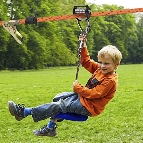 Zip Lines For Kids Outdoor Toys - Pulley Kits With 65 Ft Slackline, Most Accessory For Warrior Obstacle Course For Kids And Adult, Maximum Load 330Lb (Brake) #TOP30