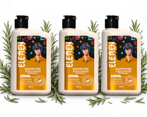 Image of Elemen 2-in-1 Shampoo + Conditioner -300ml For Kids & Teens 11+ Yrs | Sulphate-FreeHairfall Control | RosemaryVitamin E & B5 | Cleanses & Conditions in One Wash | Pack of 3