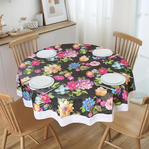 Image of Dakshya Industries PVC Waterproof Round Table Cover for 4 Seater Dining Table | 60 Inch Round Printed Table Cover | Spill Proof, Oil Resistant, Heat Resistant, Wipe Clean