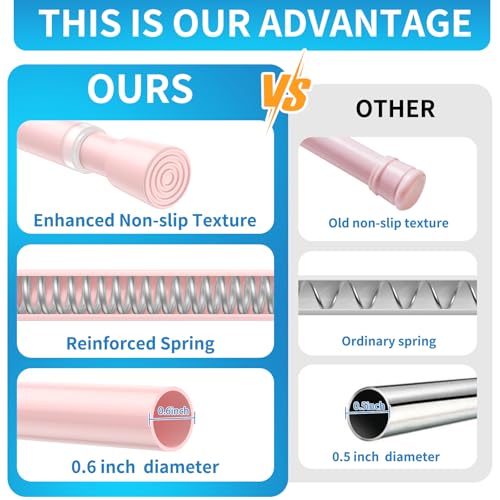 Image of AIZESI 2 Pack Tension Curtain Rod for Windows 26.5 to 36 inch, Adjustable Expandable Pressure Spring Curtain Rod No Drilling, Pink Curtain Rod for Bedroom Doorway Closet Door