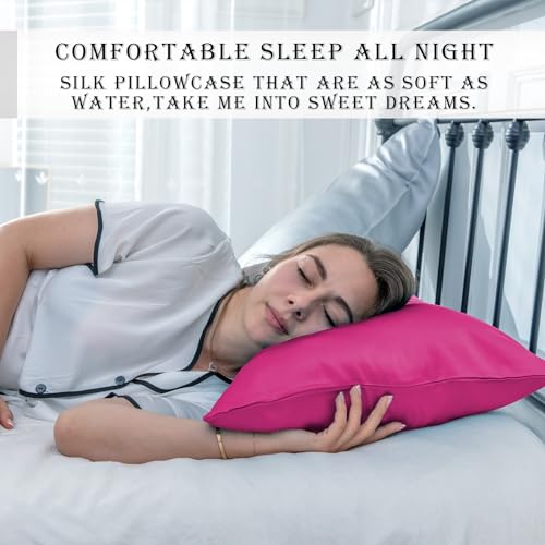 Silk Pillow Cases 2 Pack Soft Breathable and Sliky King Size Pillow Cases Set of 2,Natural Mulberry Satin Silk Pillowcase with Hidden Zipper for Hair and Skin (Hot Pink,20"X 36",2pcs)
