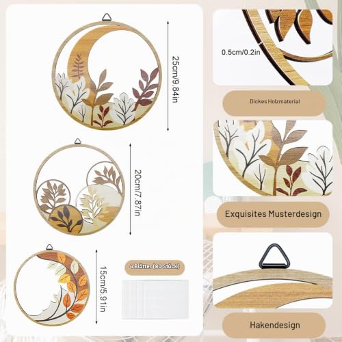 WATUNID 6 Stück Holz Boho Wanddeko, Runde Minimalistisch Wand Deko – Bild 3