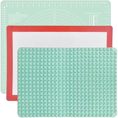 3X Silicone Non Stick Reusable Baking Mat Set Healthy Fat Reducing Pyramid Oil-Drain Cooling Mats Heat Resistant BPA Free Kneading Dough Sheet Fiberglass Sheets for Bakeware Oven Pizza Cake Worktops Cover