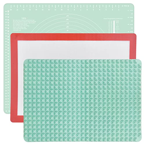 Aschef 3er Silikon Backmatte Set, Backunterlagen Glasfasermatte Pyramidenmatte BPA-Frei Antihaft Heizbeständig Teigmatte Teigunterlage Backofenmatte für Küche Backen Mikrowellen Ofen Pizza Cookies Cover