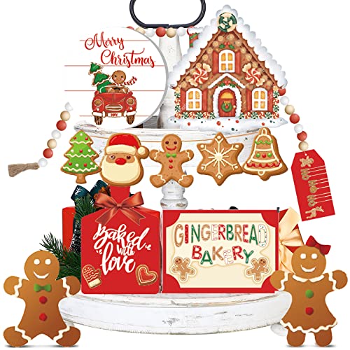 Bucherry 12 Pcs Christmas Gingerbread Tiered Tray Decor