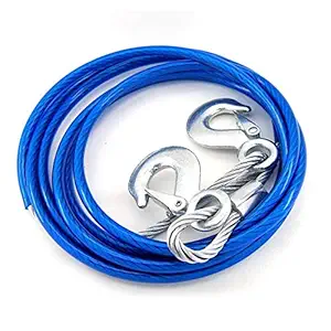 TONSYL Steel Wire Tow Rope with 7Ton Capacity with Self Locking Hook Wire Cable Strength Hook Towing Pull Rope Emergency Blue Sleeve for Truck Boat Offroad Auto Parts Winch Line Cable