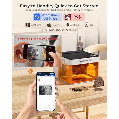 ATOMSTACK P1 5W Laser Engraver, Laser Cutter, Unibody Laser Engraving Machine, 10000 mm/min, 5000mW Diode for Beginners DIY, Wood, Leather, Acrylic, Metal, Class 1 Safe