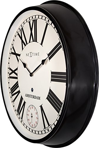 Unek Goods Nextime Large Round Amsterdam Clock, Black Frame, Ivory Face, Black Roman Numerals, Battery Operated #TOP4