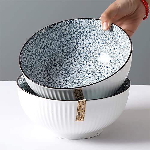 Houlu 60 Oz Pho Bowls, Large Soup Bowl, Japanese Ramen Bowl Set, 8 Inches Big Porcelain Bowls Set Of 3, Floral Pattern #TOP5