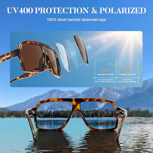 DEAFRAIN Polarized Sunglasses for Men Women, Acetate Pilot Classic Retro 90s UV Protection Fashion Driving Beach Shades3