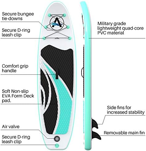 awesafe Inflatable Stand Up Paddle Board with Premium SUP/ISUP Accessories Including Backpack, Bottom Fin for Paddling, Paddle, Non-Slip Deck, Hand Pump, Leash